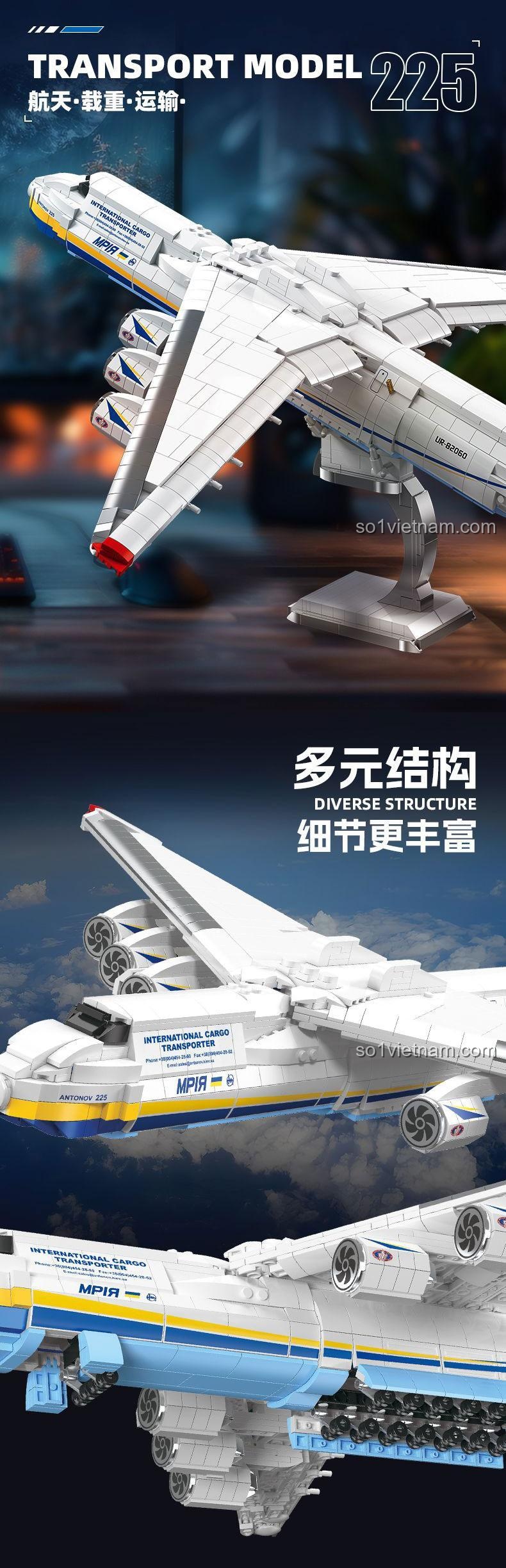 Máy bay An-225 JIESTAR JJ9093 chi tiết cánh máy bay, bộ lắp ghép máy bay vận tải, đồ chơi mô hình máy bay chở hàng, đồ chơi xây dựng cho bé trai 14 tuổi