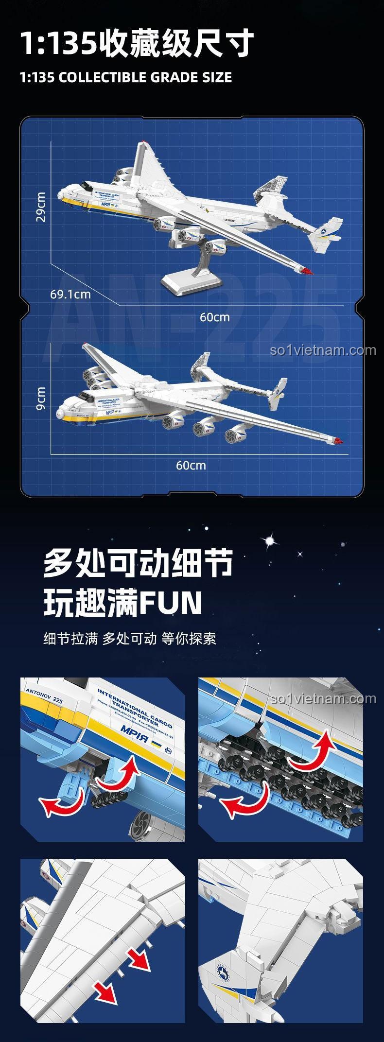 Máy bay An-225 JIESTAR JJ9093 chi tiết đuôi máy bay, bộ lắp ghép máy bay vận tải, đồ chơi mô hình máy bay chở hàng, đồ chơi xây dựng cho bé trai 14 tuổi