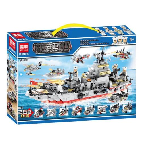 Bộ lắp ghép Đội Bảo Vệ Đại Dương Mei Lian 98203 giá tốt cho bé trai 6 tuổi, hộp đồ chơi mô hình tàu chiến biến hình chất lượng cao