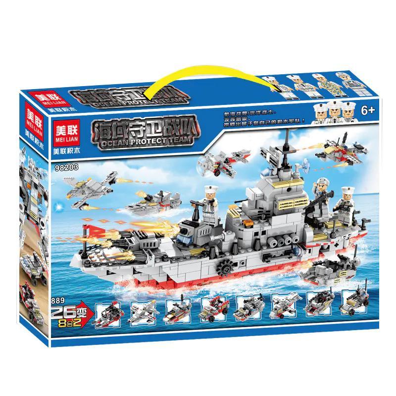 Bộ lắp ghép Đội Bảo Vệ Đại Dương Mei Lian 98203 giá tốt cho bé trai 6 tuổi, hộp đồ chơi mô hình tàu chiến biến hình chất lượng cao