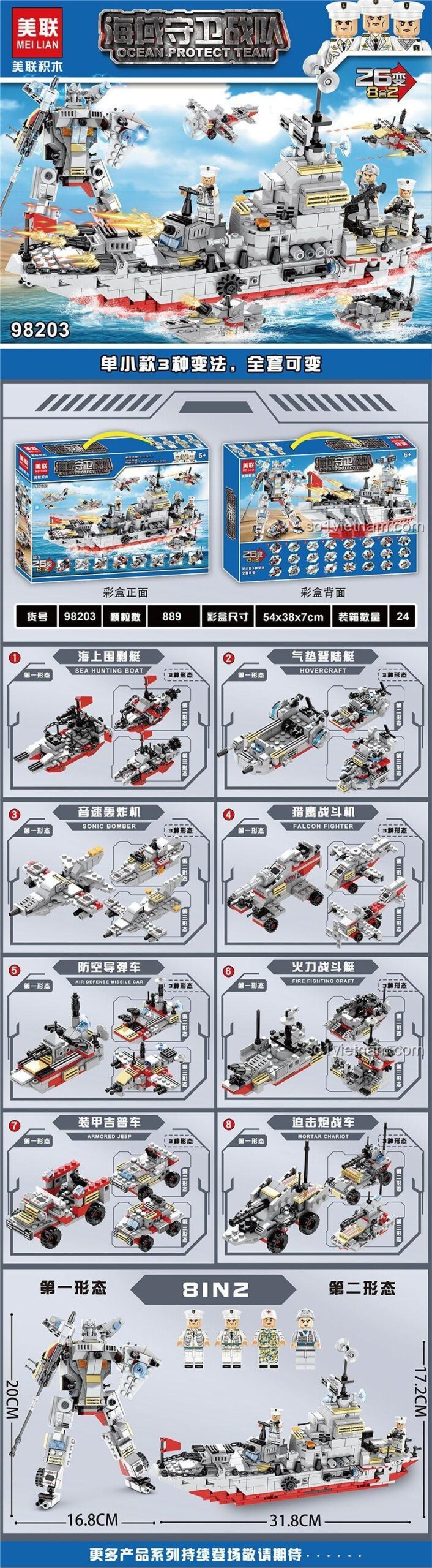 Đồ chơi mô hình Mei Lian 98203 Robot quân sự biến hình 26 dạng, kích thước chi tiết, phù hợp bé trai 6 tuổi, giá tiết kiệm