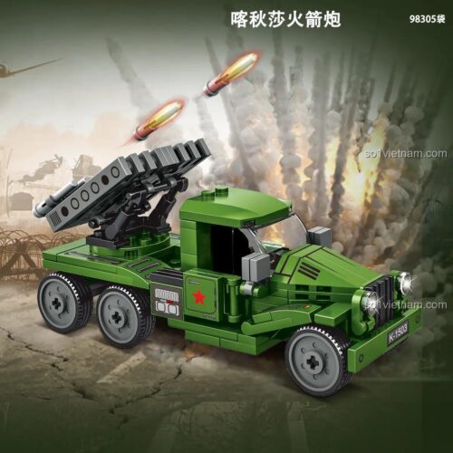 Đồ chơi mô hình Pháo phản lực Katyusha MEILIAN 98305 đang khai hỏa, bộ lắp ghép xe quân sự cho bé trai 6 tuổi, trải nghiệm chiến tranh khốc liệt.