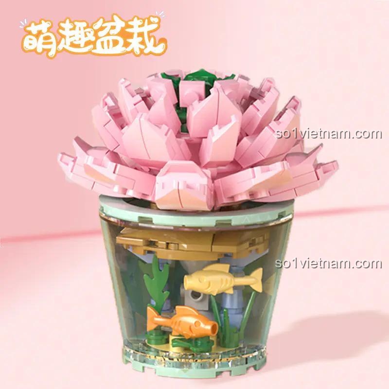 Chi tiết bộ lắp ghép MENGGE 9127 Bonsai: Echeveria Pink Rubby