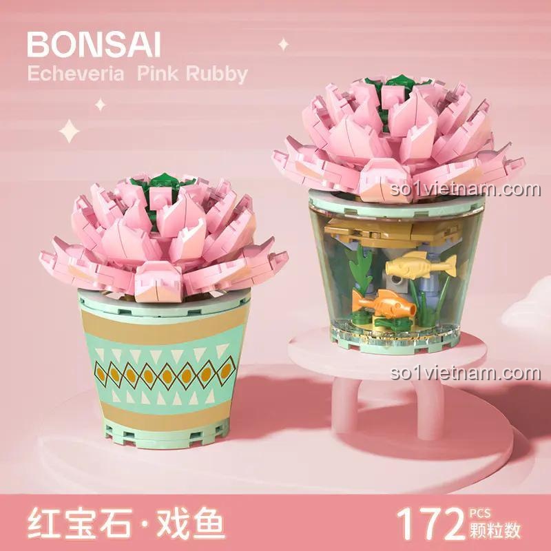 Mô hình bộ lắp ghép MENGGE 9127 Bonsai: Echeveria Pink Rubby