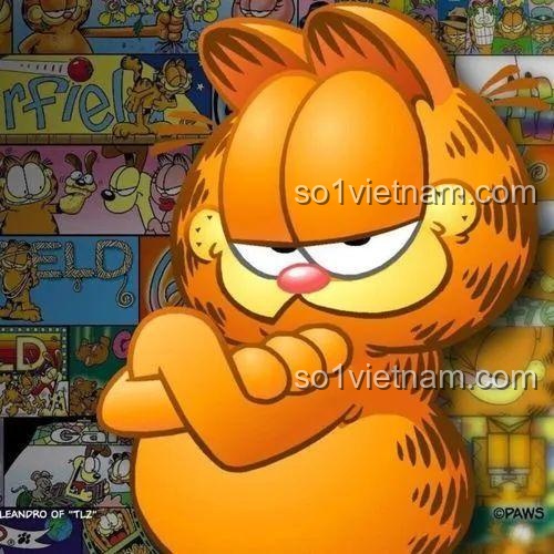 Hình ảnh chú mèo Garfield màu cam quen thuộc, nhân vật chính trong bộ lắp ráp Balody 20141 Xe Mui Trần Của Mèo Garfield.