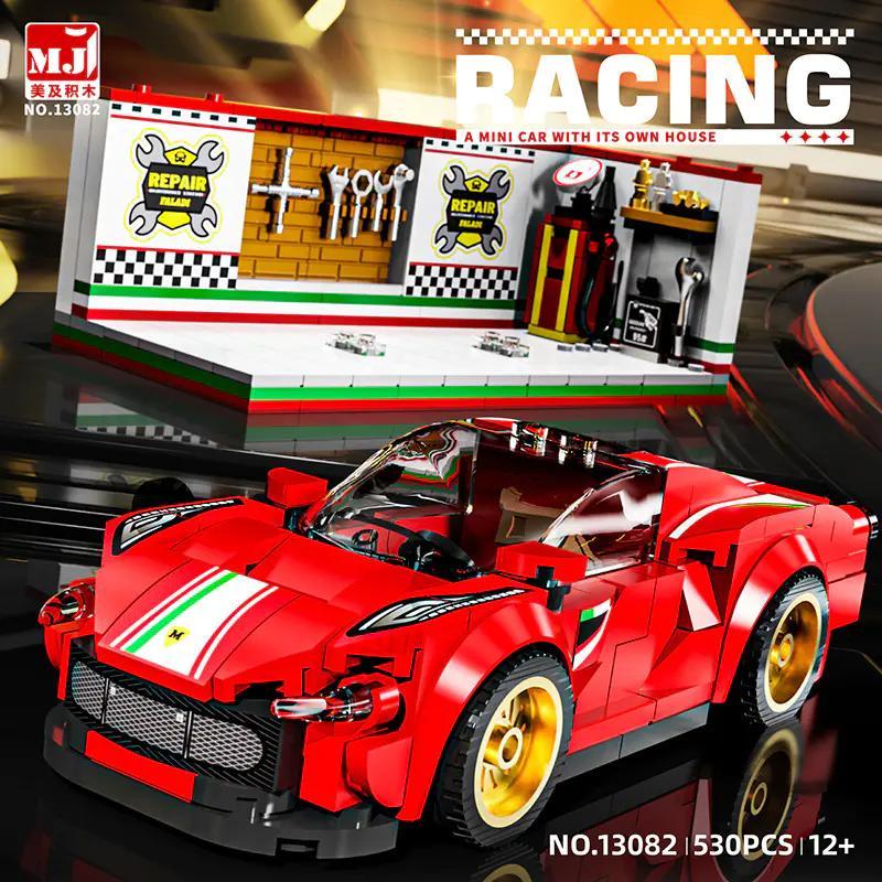 Mijia 13082 Siêu xe Ferrari 6-Grid bộ đồ chơi lắp ráp gara, xe đua đỏ, 530 mảnh, 12+ tuổi, giá tốt