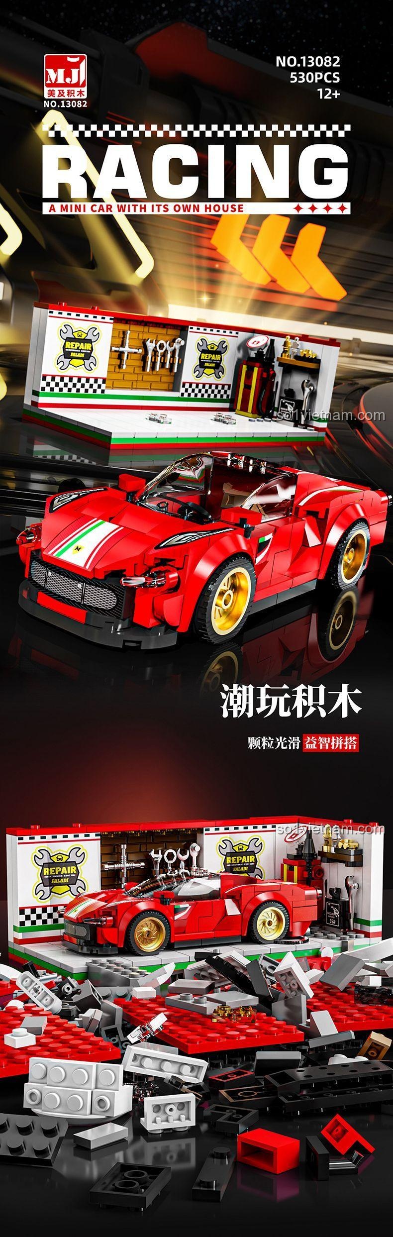 Mijia 13082 Siêu xe Ferrari 6-Grid mô hình chi tiết, xe đua đỏ, 530 mảnh, 12+ tuổi, giá tốt