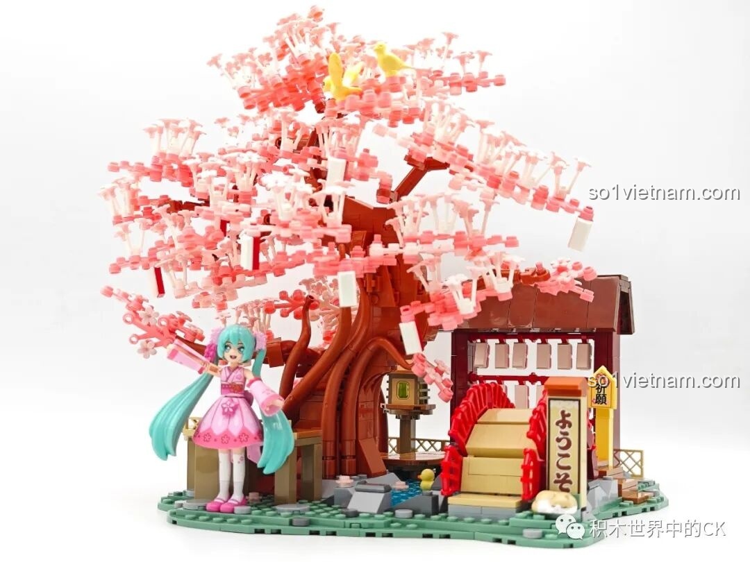 Hatsune Miku và cảnh sắc hoa anh đào hòa quyện vào nhau, tạo nên một bức tranh hoàn hảo của Keeppley K20901.