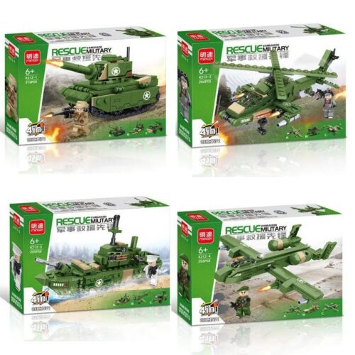 minGDi K212 Bộ đồ chơi quân sự cứu hộ tiên phong 4in1, Xe tăng quân sự, Máy bay quân sự, Tàu chiến quân sự, Trực thăng quân sự, 833 chi tiết, phù hợp cho bé trai 6 tuổi, giá tốt