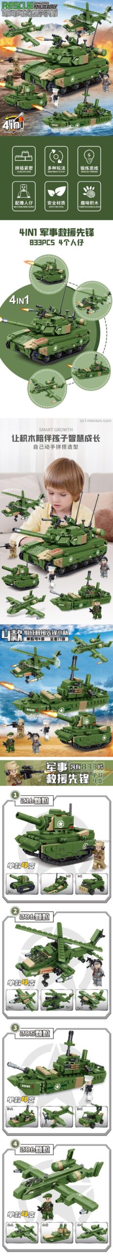 minGDi K212 Mô hình xe tăng, máy bay, tàu chiến, trực thăng quân sự, 833 chi tiết, phù hợp cho bé trai 6 tuổi, giá tốt