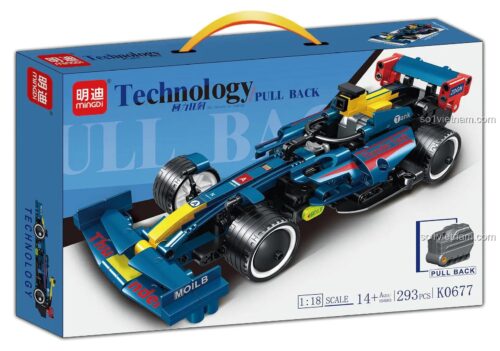 Hộp đựng bộ đồ chơi xe công thức màu xanh MINDi K0677, đồ chơi lắp ráp xe đua F1, đồ chơi mô hình xe thể thao tốc độ cao, có chức năng kéo lùi, 293 chi tiết