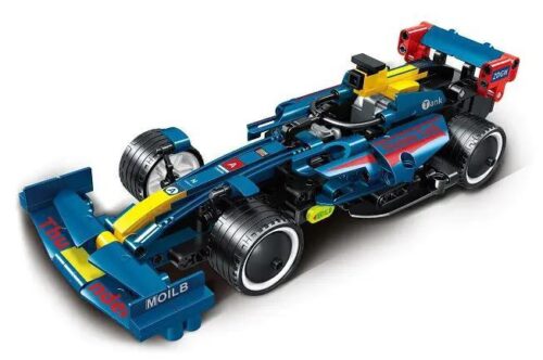 Mô hình xe công thức màu xanh MINDi K0677 tỉ lệ 1:18, bộ đồ chơi xe đua F1, đồ chơi lắp ráp xe thể thao tốc độ cao cho bé trai 14 tuổi, có chức năng kéo lùi