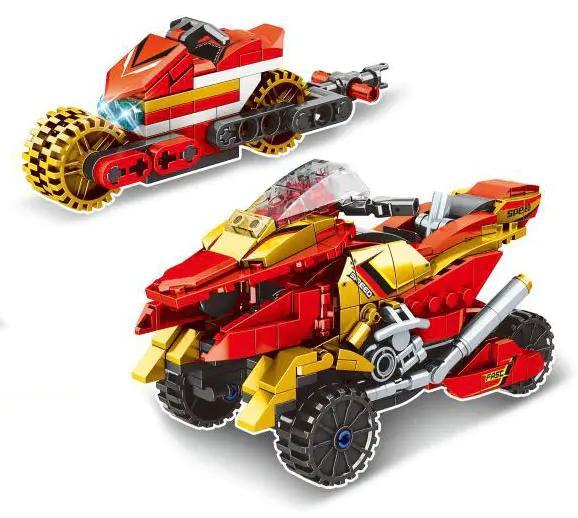 Mô hình Xe Tốc Độ Phóng Đạn Lửa MingDi 10125, đồ chơi xe máy tốc độ cho bé trai 6 tuổi, có cơ chế phóng xe, 422 chi tiết, màu đỏ vàng