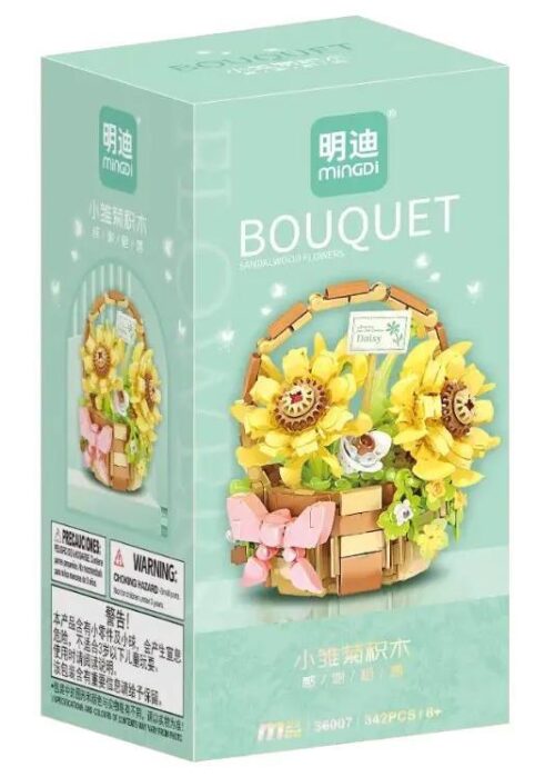 Hộp bộ lắp ghép MingDi 36007 Giỏ Hoa Cúc với 342 mảnh ghép, độ tuổi 8+, màu vàng, nâu, hồng, trắng, phù hợp cho bé gái, đồ chơi sáng tạo, quà tặng sinh nhật