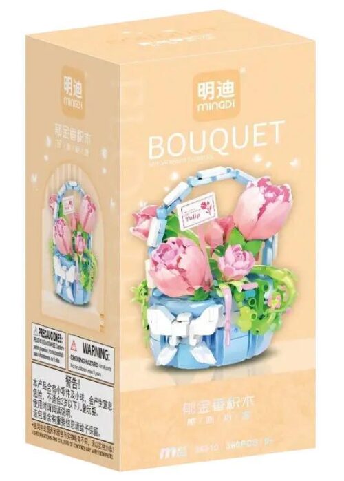 MingDi 36010 Giỏ Hoa Tulip 350 mảnh ghép, mô hình hoa trang trí, đồ chơi lắp ghép cho bé gái 8 tuổi, vẻ đẹp tinh khôi