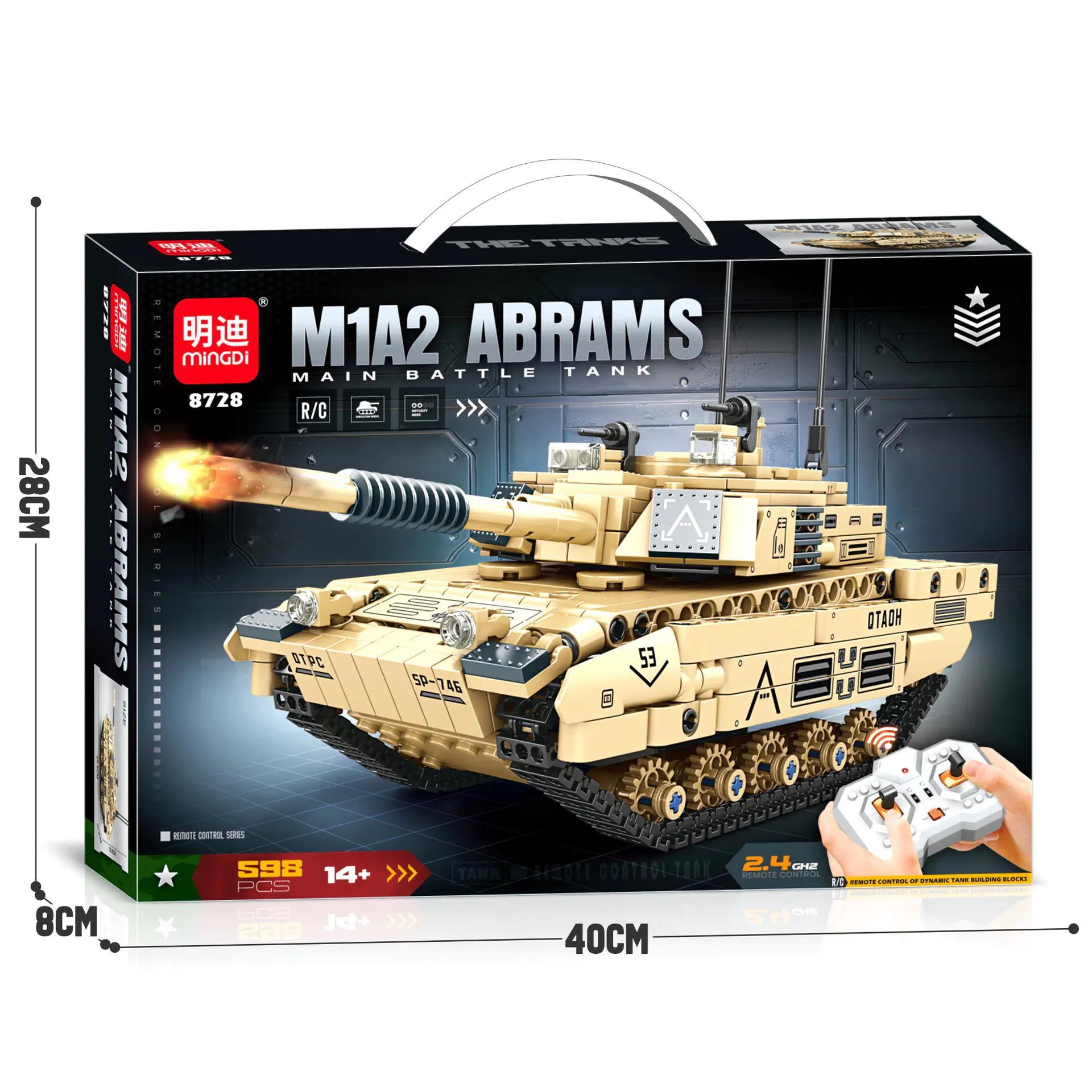 Bộ đồ chơi Xe Tăng M1A2 Abrams MingDi 8728 điều khiển từ xa, 598 chi tiết, phun khói, giá tốt cho bé trai 14 tuổi.