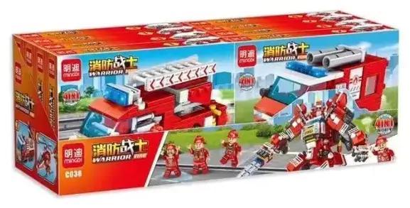 Hộp sản phẩm bộ lắp ghép Robot Cứu Hỏa MingDi C038. Đồ chơi xếp hình xe cứu hỏa giá rẻ cho bé trai 6 tuổi.