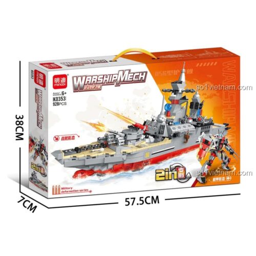 Hộp sản phẩm Tàu Chiến Mech 056 MingDi K0353, bộ đồ chơi lắp ráp quân sự cho bé trai 6 tuổi, kích thước 57.5x38x7cm