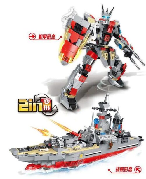 Mô hình Tàu Chiến Mech 056 biến hình thành Robot chiến đấu, đồ chơi lắp ghép quân sự cho bé trai 6 tuổi, bộ đồ chơi MingDi K0353