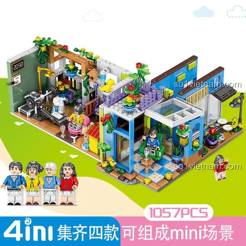 Cảnh quan mini 4in1 từ bộ lắp ghép Ngôi nhà DIY MinGDi K0355 với 1057 chi tiết, đồ chơi mô hình Nhà búp bê DIY cho bé gái 6 tuổi