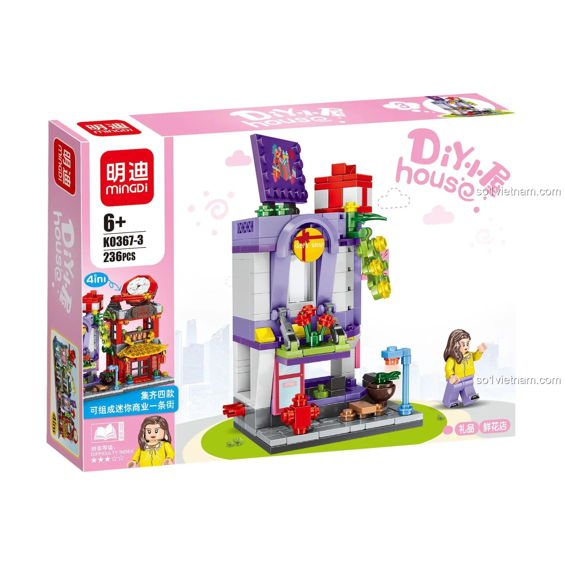 Hộp đồ chơi mô hình K0367-3 Cửa hàng Quà Tặng minGDi, bộ lắp ghép sáng tạo cho bé trai bé gái 6 tuổi, giá bình dân.
