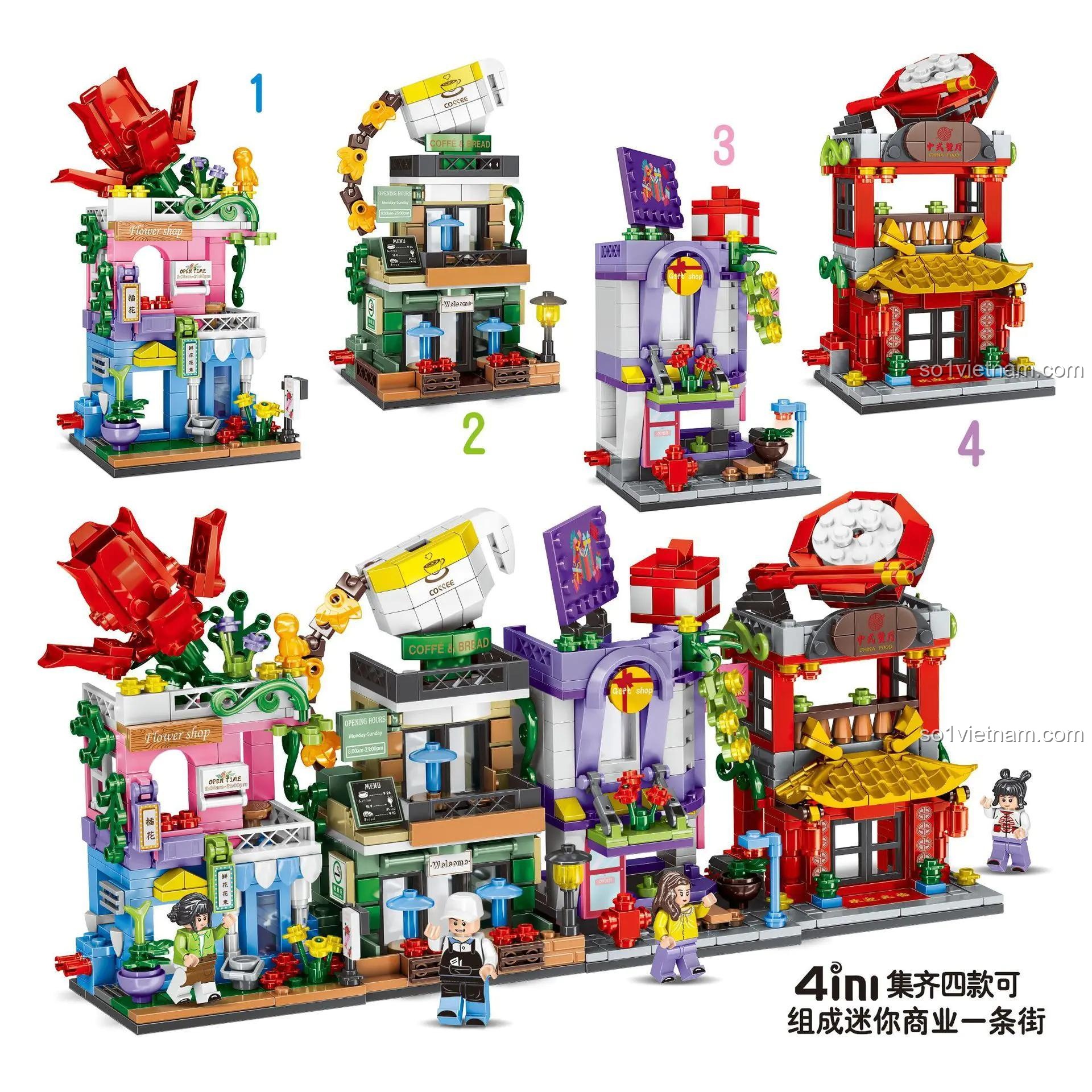 Bộ lắp ghép minGDi K0367-1 K0367-2 K0367-3 K0367-4, 4 ngôi nhà DIY phố thương mại mini, đồ chơi sáng tạo cho bé 6 tuổi, giá rẻ.