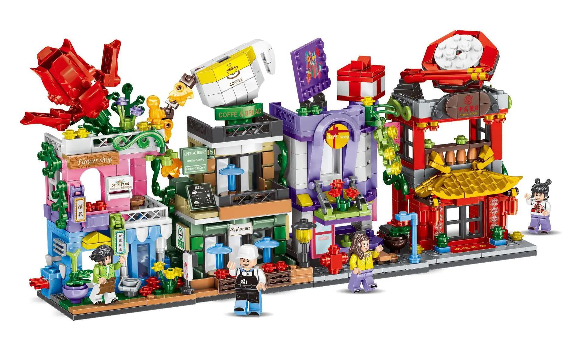 Bộ đồ chơi Phố Thương Mại Mini minGDi K0367, mô hình cửa hàng hoa, quán cà phê, cửa hàng quà tặng, nhà hàng cổ điển, phù hợp bé trai bé gái 6 tuổi, giá tốt.