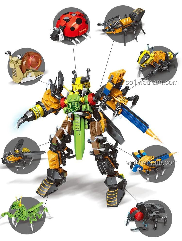 Mô hình Côn Trùng Biến Hình Mingdi K0375, đồ chơi lắp ráp Robot Côn Trùng với các chi tiết côn trùng nhỏ và robot lớn, giá trị cao cho bé trai 6 tuổi