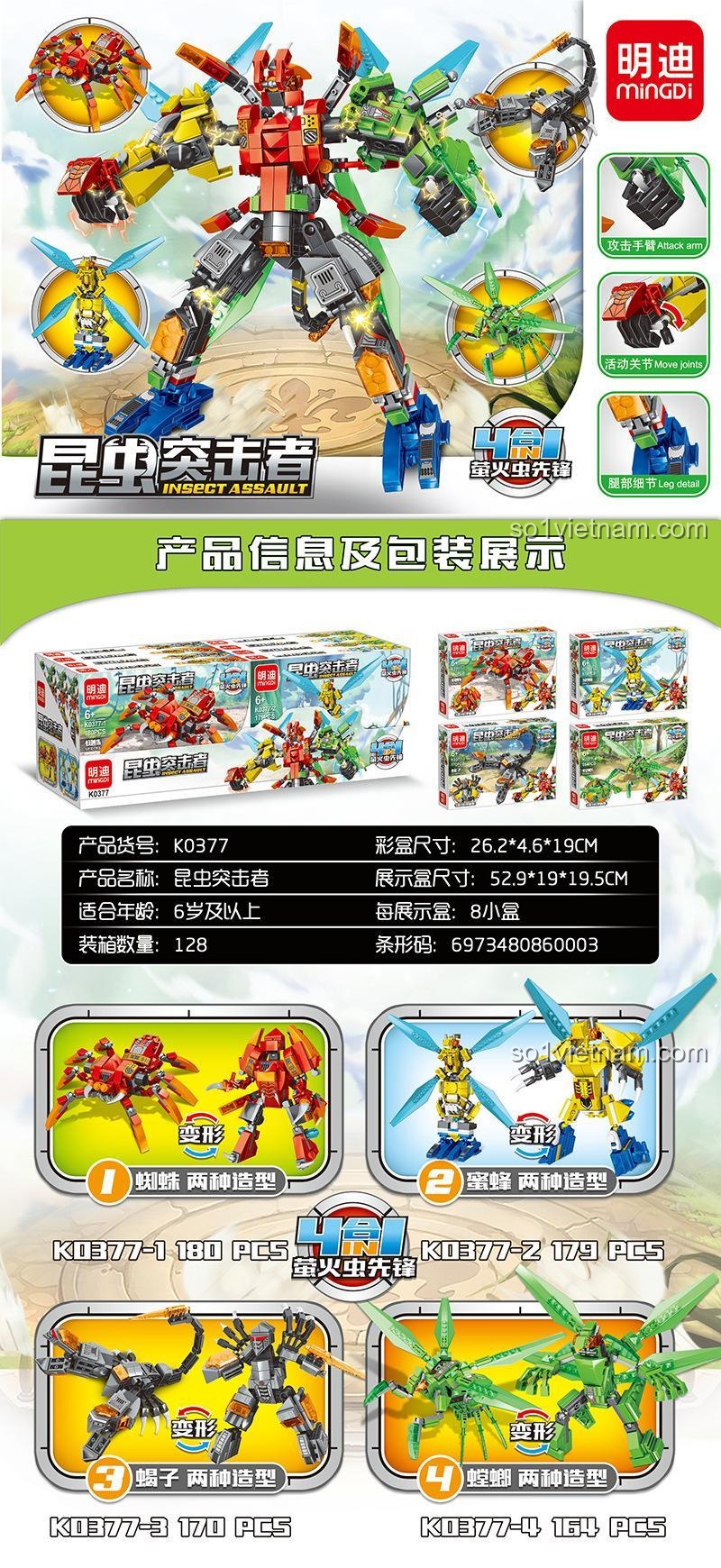 đồ chơi mô hình Robot Nhện LEIBAO K0377, robot biến hình côn trùng, tính năng cử động khớp, tấn công, cho bé trai 6 tuổi