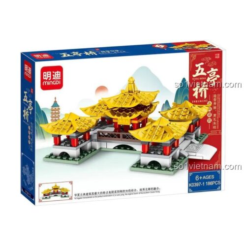 Bộ đồ chơi MingDi K0397: Tháp Mộc Sa Di Đà, 196 mảnh, kiến trúc cổ Trung Hoa