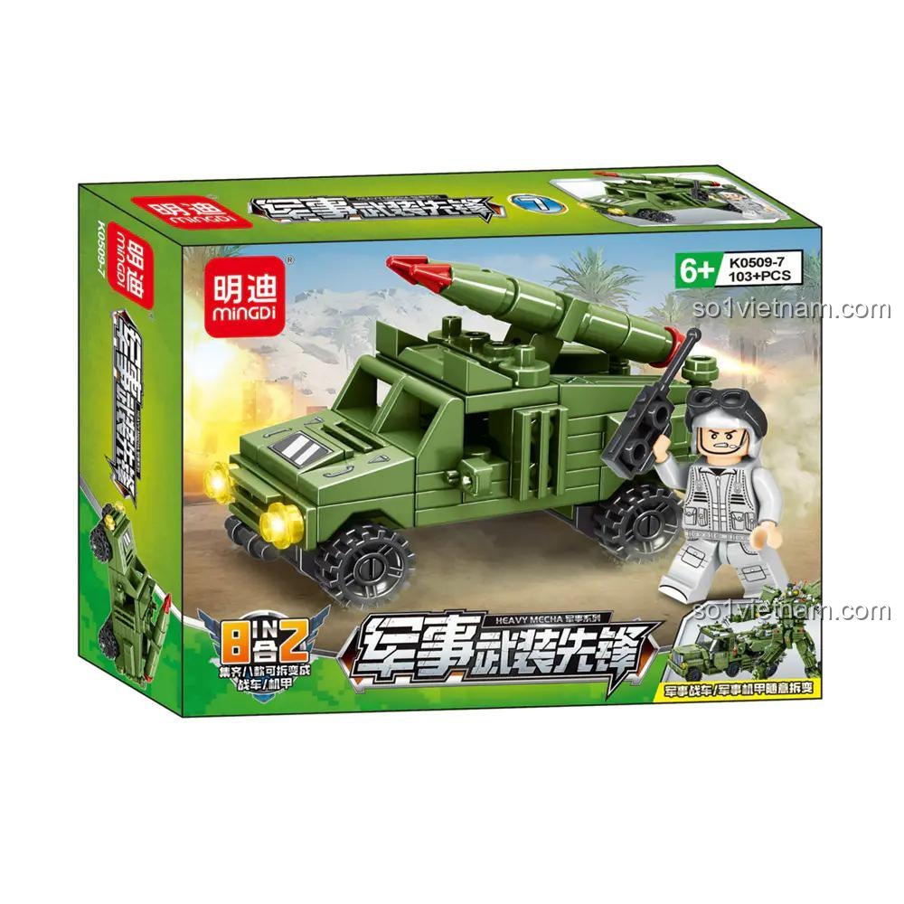 Hộp sản phẩm bộ đồ chơi quân sự MingDi K0509 Heavy Mecha với mô hình robot