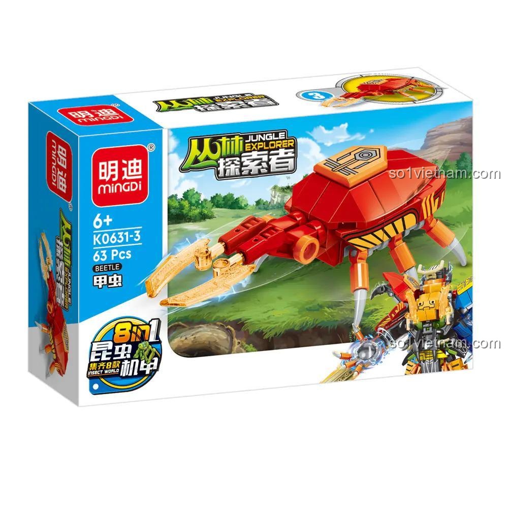 Hộp sản phẩm bộ lắp ghép Jungle Explorer 8 in 1 MingDi K0631 mẫu Bọ Cánh Khi