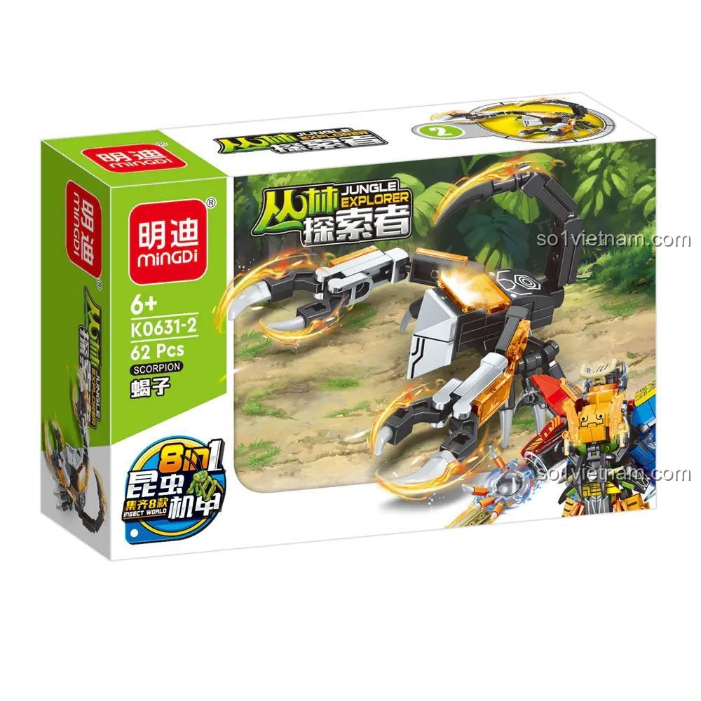 Hộp sản phẩm bộ lắp ghép Jungle Explorer 8 in 1 MingDi K0631 mẫu Bọ Cạp
