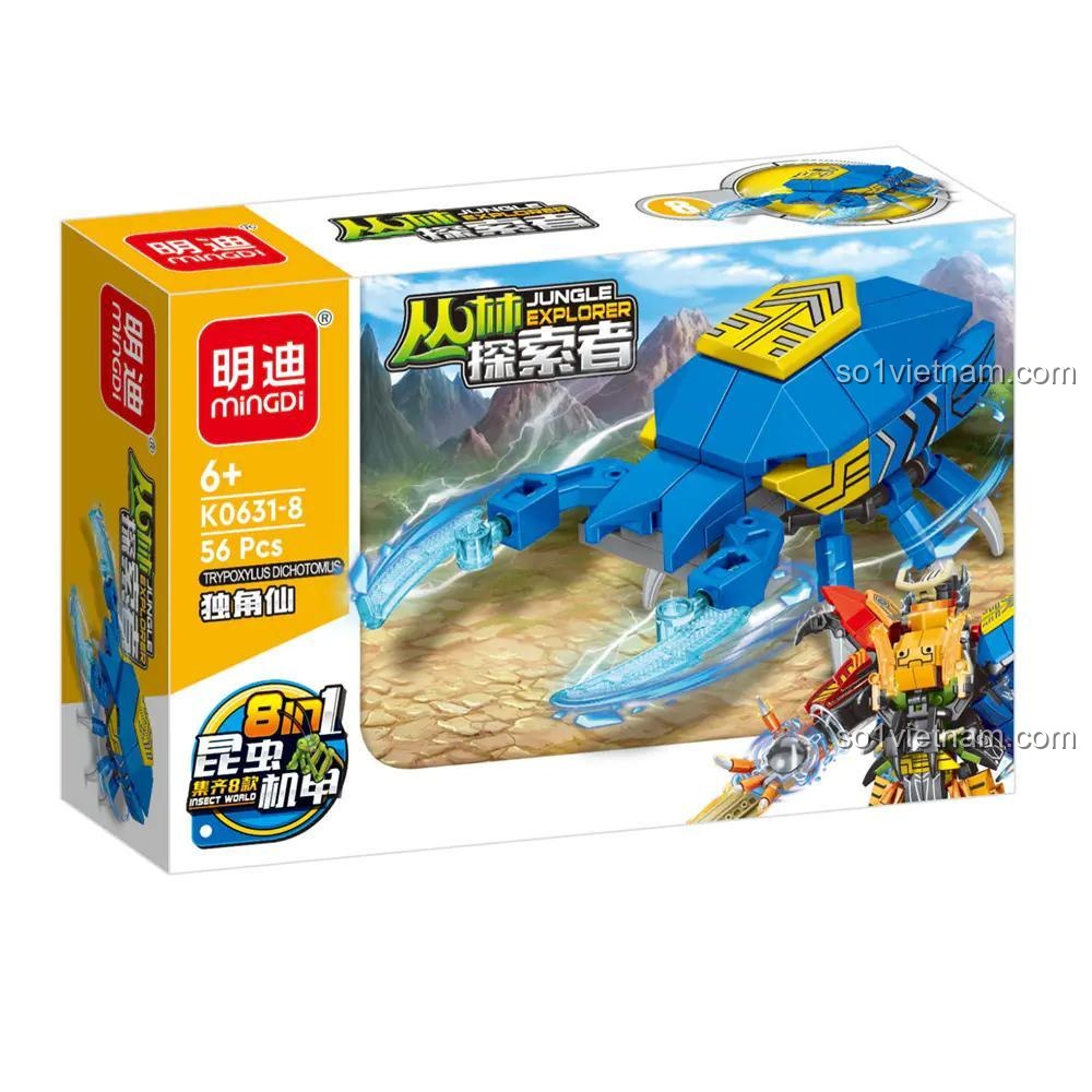 Hộp sản phẩm bộ lắp ghép Jungle Explorer 8 in 1 MingDi K0631 mẫu Bọ Ngựa
