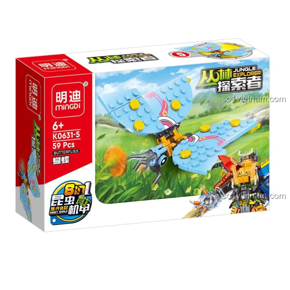 Hộp sản phẩm bộ lắp ghép Jungle Explorer 8 in 1 MingDi K0631 mẫu Bướm Bướm