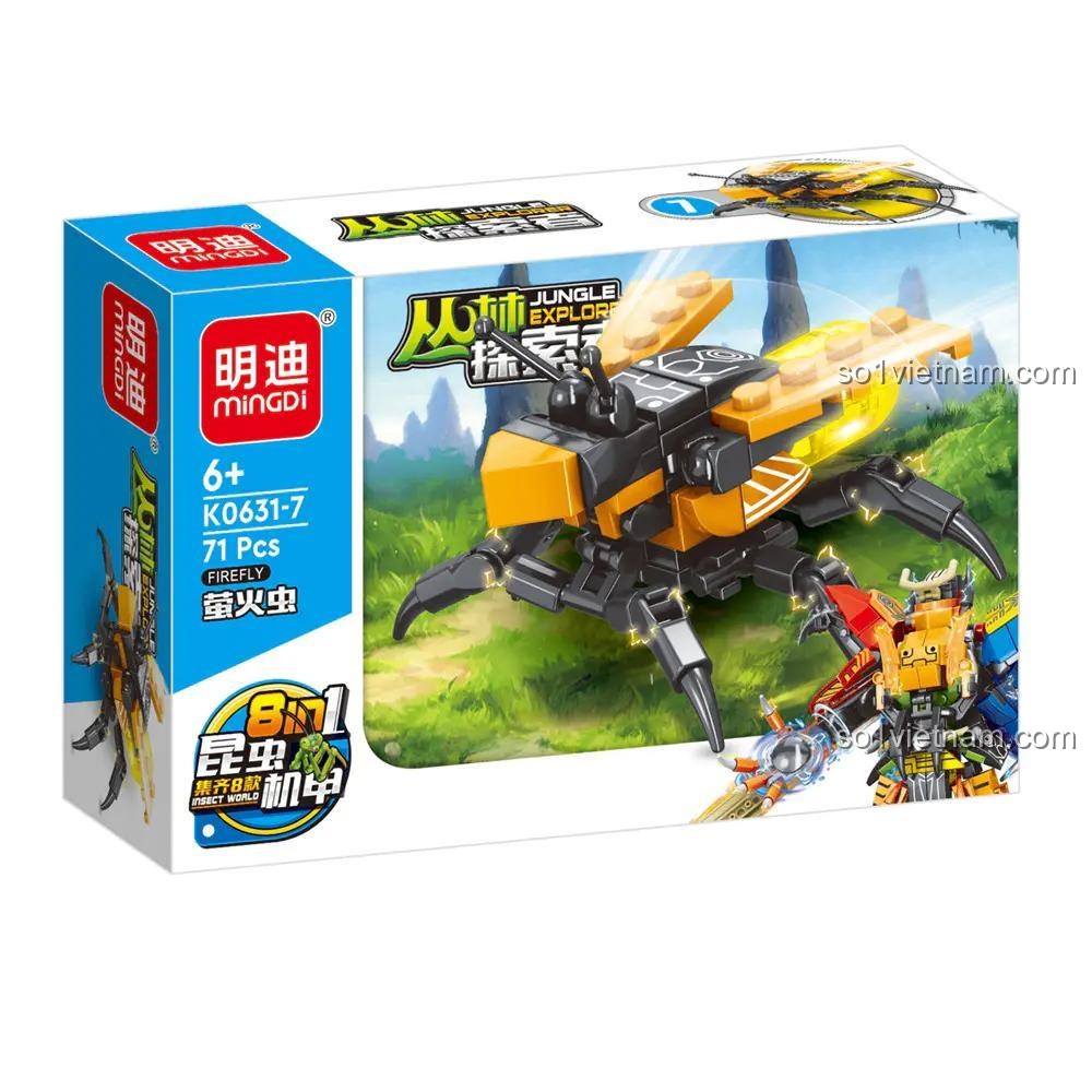 Hộp sản phẩm bộ lắp ghép Jungle Explorer 8 in 1 MingDi K0631 mẫu Châu Chấu Lửa