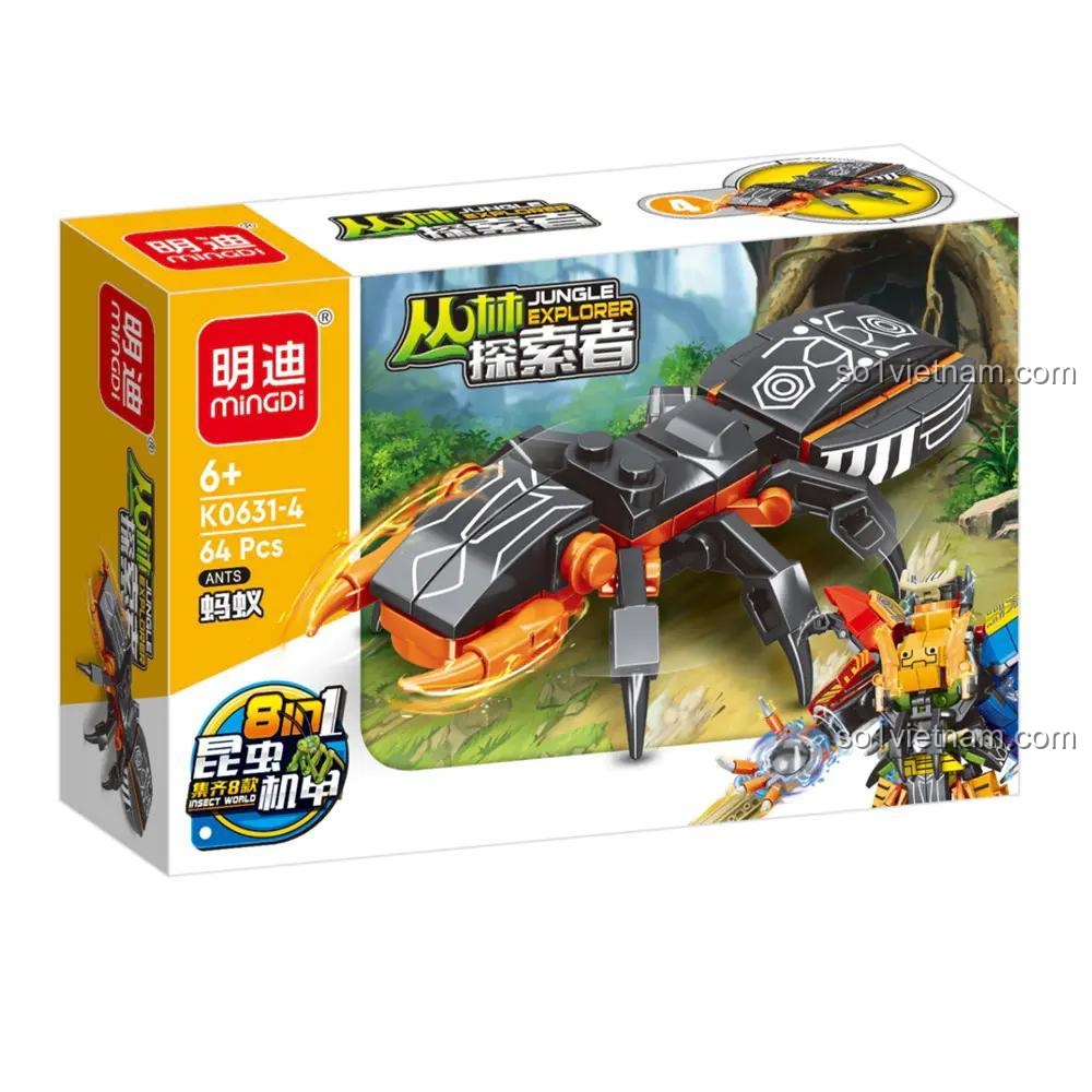 Hộp sản phẩm bộ lắp ghép Jungle Explorer 8 in 1 MingDi K0631 mẫu Kiến