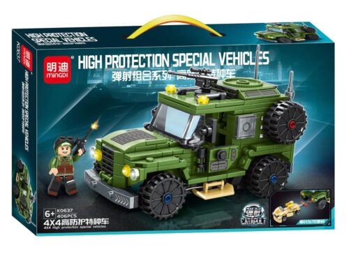 Bộ đồ chơi Xe Đặc Chủng Phòng Hộ Cao Cấp 4x4 MingDi K0637, xe quân sự màu xanh lá, có minifigure, 406 chi tiết, phù hợp cho bé trai 6 tuổi, giá tốt