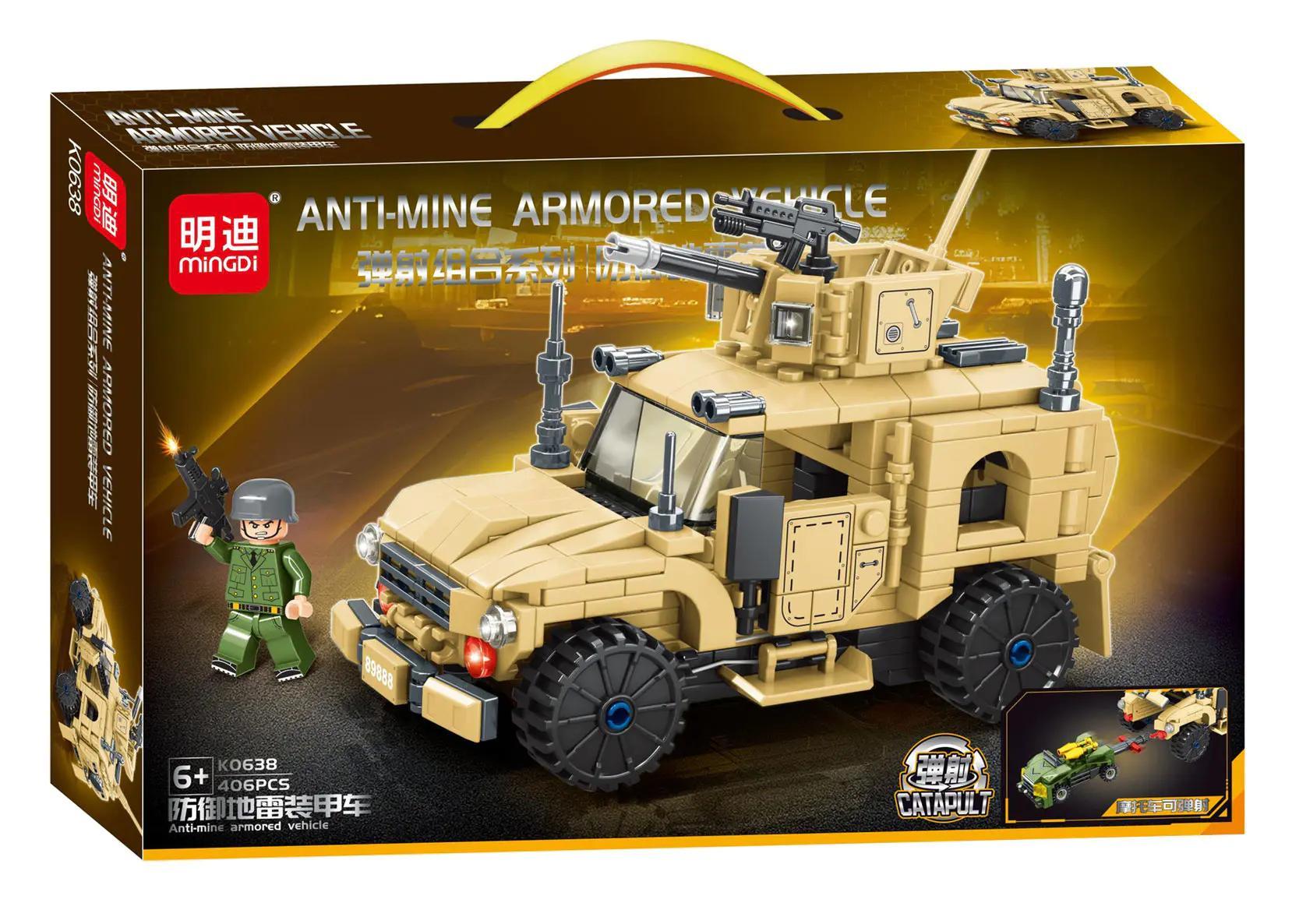 Hộp sản phẩm bộ đồ chơi xe chống mìn bọc thép MingDi K0638