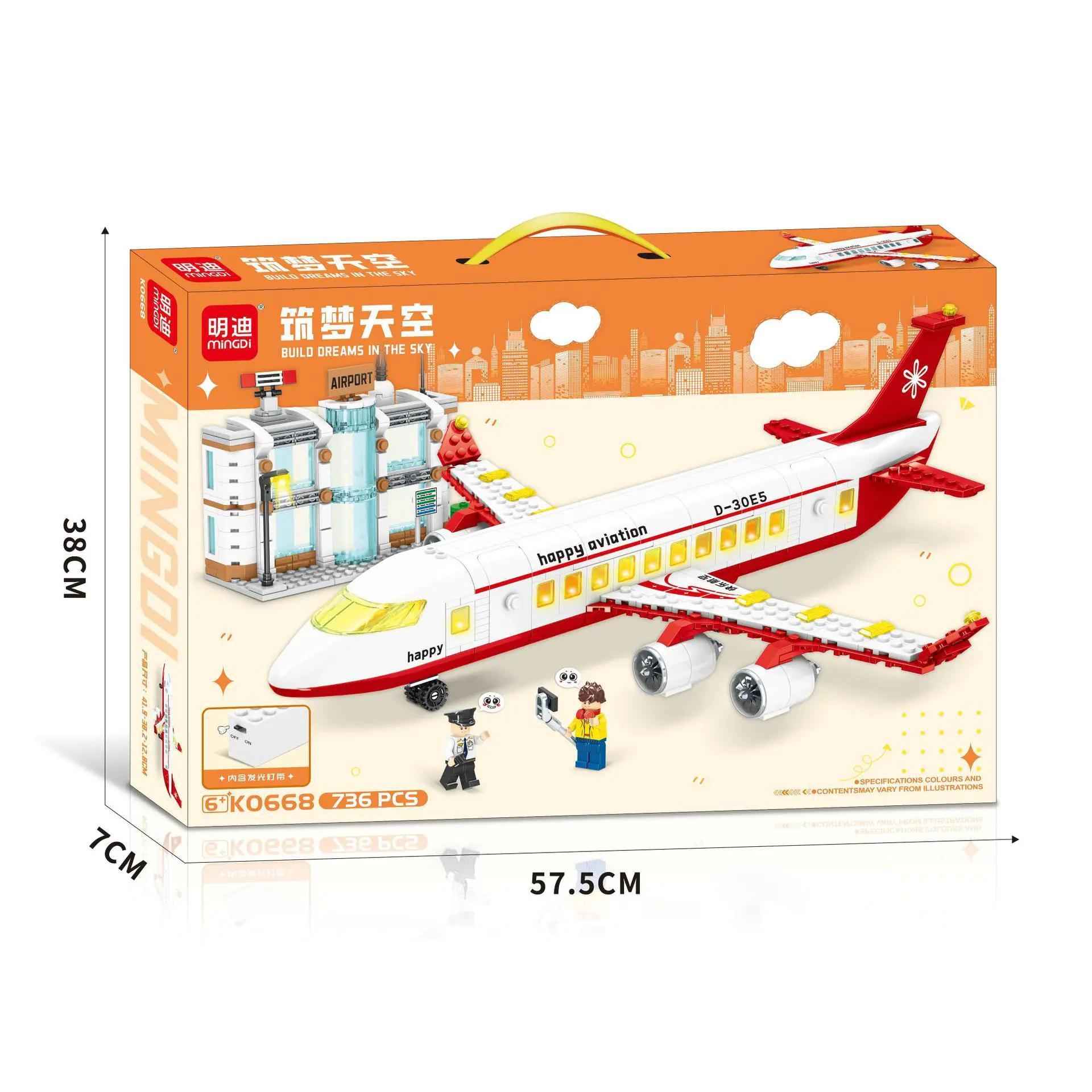 bộ lắp ghép Máy bay chở khách Mingdi K0668, đồ chơi lắp ráp Máy bay chở khách có đèn LED, mô hình sân bay mini cho bé trai 6 tuổi, giá tốt