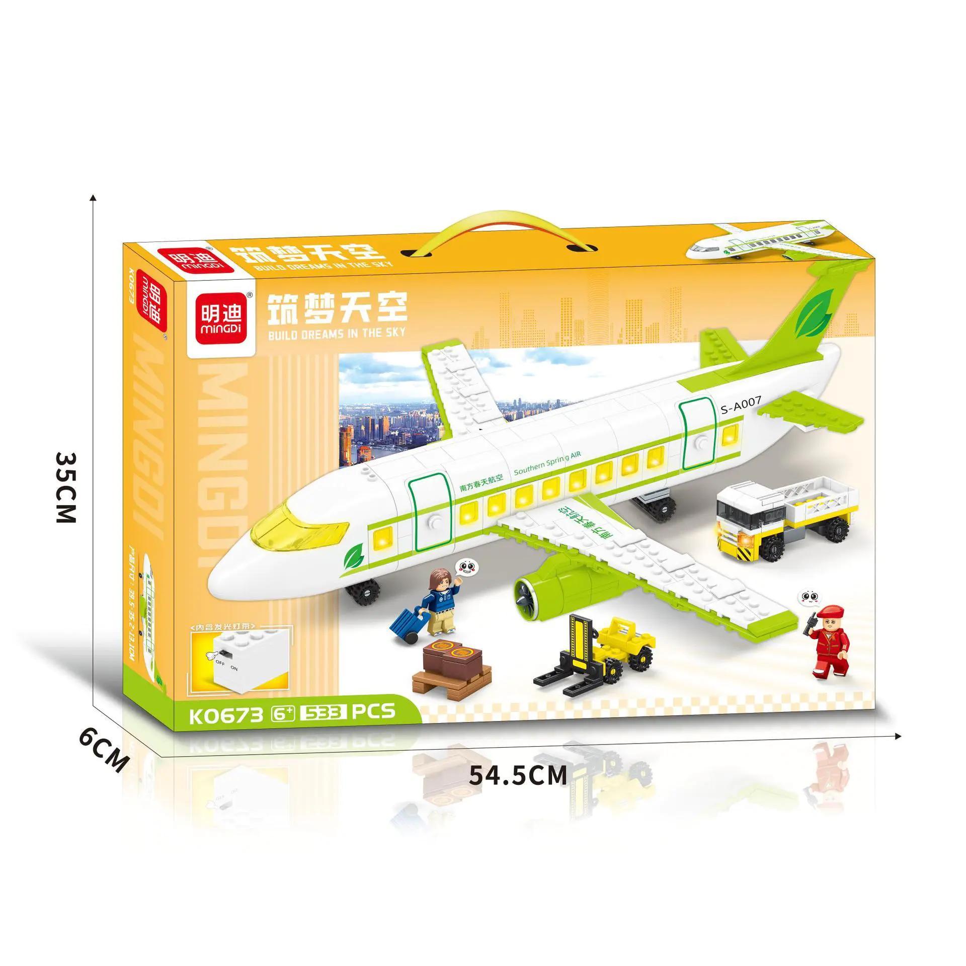 Bộ đồ chơi Máy bay chở khách MingDi K0673 có đèn LED, 533 chi tiết, kèm xe nâng và xe chở hàng, phù hợp bé trai 6 tuổi, giá tốt