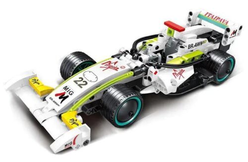 Mô hình xe đua F1 hồi lực Mingi K0675 màu trắng xanh lá, tỉ lệ 1:18, 289 chi tiết, đồ chơi kỹ thuật cho bé trai 14 tuổi
