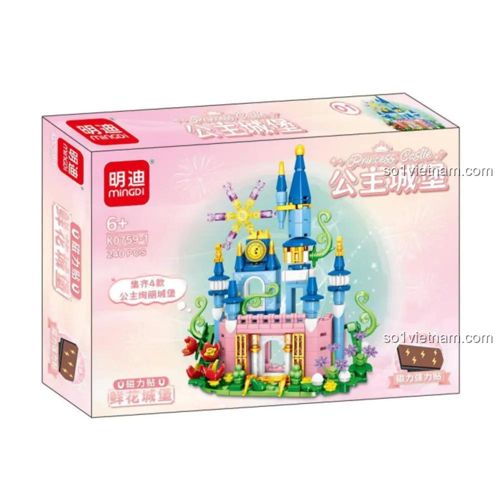 Chi tiết hộp và các mẫu lắp được của bộ xếp hình Lâu đài cổ tích Mingdi K0759, đồ chơi lắp ghép cho bé gái, giá tốt