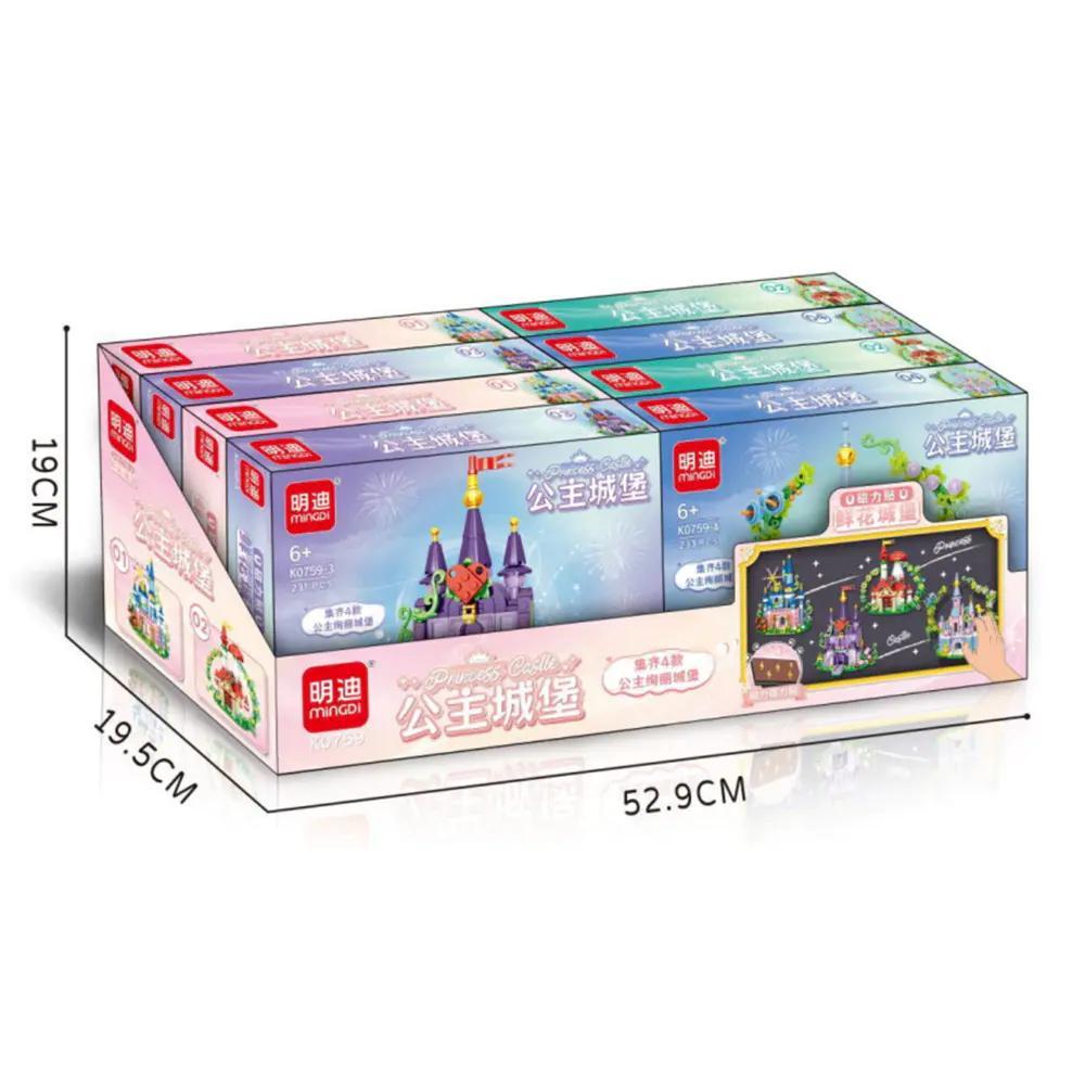 Hộp ngoài đồ chơi lắp ghép Mingdi K0759 Lâu đài Công chúa, thể hiện kích thước hộp, phù hợp bé gái 6 tuổi, giá tiết kiệm