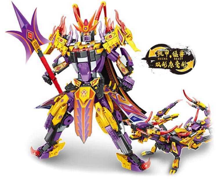 Quốc Phong Cơ Giáp Luyện Ngục Ma Long Lữ Bố Phụng Tiên dạng người máy và dạng rồng, bộ lắp ghép minGDi K0767 cho bé trai 6 tuổi