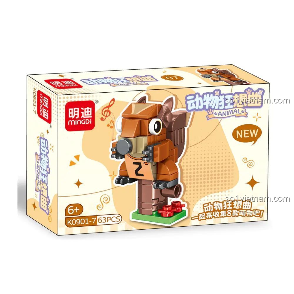 Mô hình Sóc lắp ráp Mingdi K0901-7, Bộ sưu tập động vật K0901, Động vật lắp ráp 901, kích thích sáng tạo cho bé 6 tuổi.