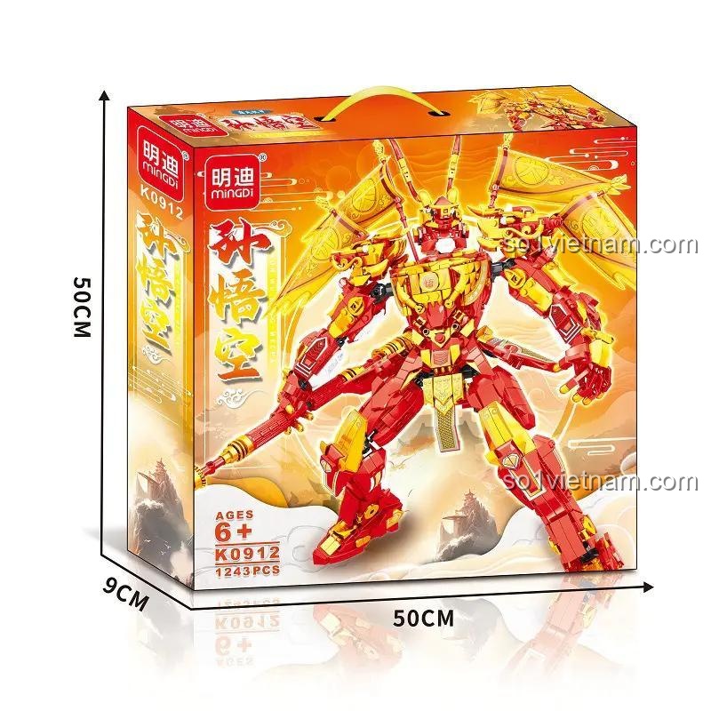 Hộp đồ chơi mô hình Mecha Tôn Ngộ Không Leibao, thể hiện kích thước hộp 50x50x9cm, phù hợp bé trai 6 tuổi, giá tiết kiệm