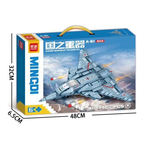 Bộ lắp ráp Mingdi K0923 Máy bay chiến đấu A-61 Concept, hộp sản phẩm hiển thị kích thước 48x32x6.5cm, phù hợp bé trai 6 tuổi, giá tốt.