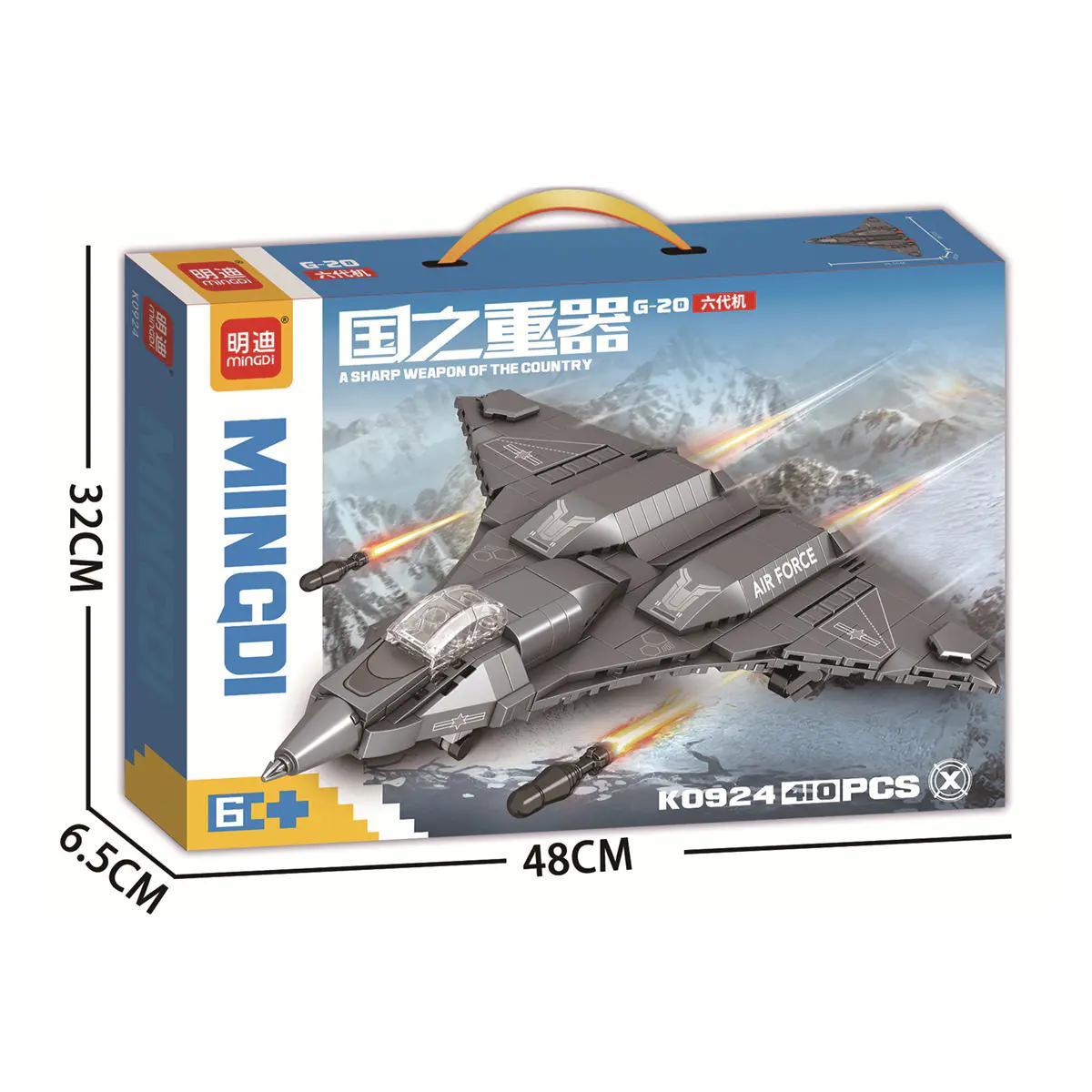 Bộ lắp ghép Máy bay chiến đấu G-20 Mingdi K0924 giá rẻ cho bé trai 6 tuổi, hộp đồ chơi lắp ráp Máy bay chiến đấu thế hệ 6 chất lượng cao.