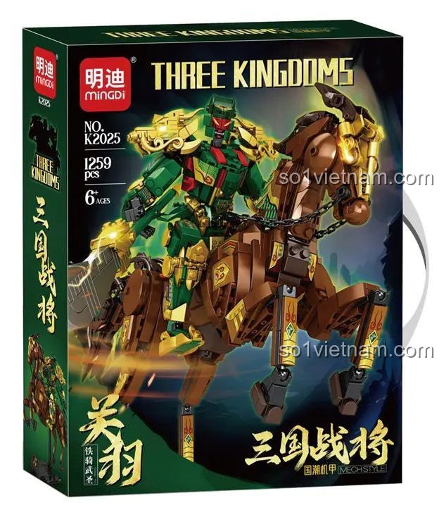 Hộp sản phẩm bộ lắp ghép MingDi K2025 Tam Quốc Chiến Tướng Quan Vũ, 1259 mảnh, cho bé trai 6 tuổi